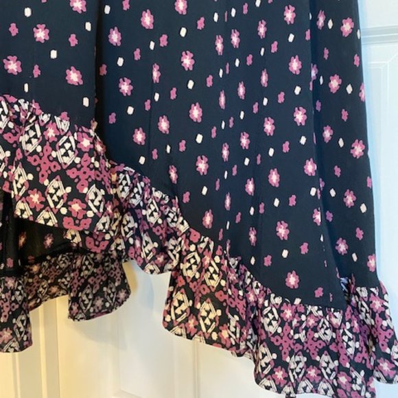 Free People Calico Skies Ruffle Button Down Midi Dress Floral Black/Purple XS - Picture 10 of 16